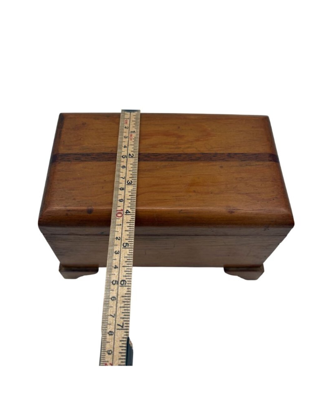 Vintage Rustic Solid Wood Footed Jewelry or Trinket Box With Hinged Lid - 7" X 4 - Picture 2 of 13